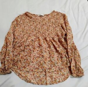 Sonoma Peach Multi Floral Smocked Peplum Blouse